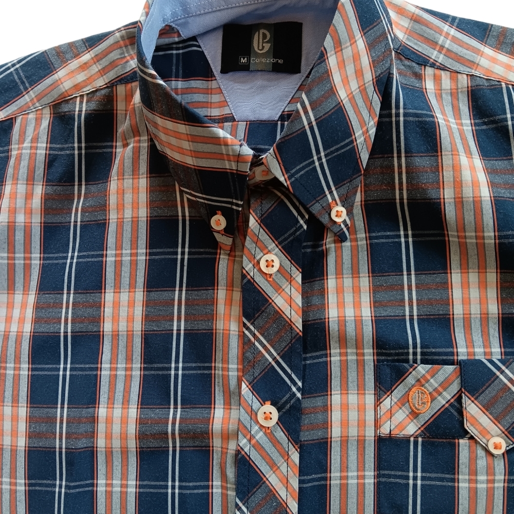 Gino Passcalli Collezone Men's Plaid Button-down Shirt Size Medium Short Sleeve